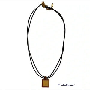 Misaki Mother of Pearl Soft Leather Cord Necklace w/ Square Gold Pendant